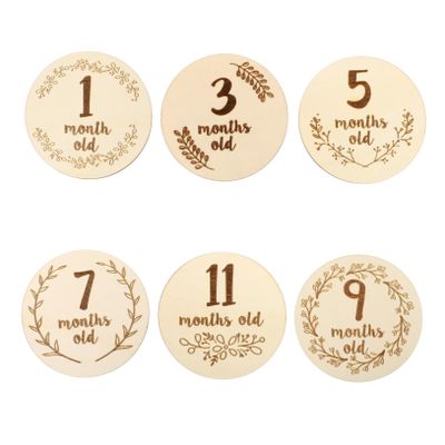 SHOWERORO 6-Piece Wooden Monthly Milestone Cards for Newborns