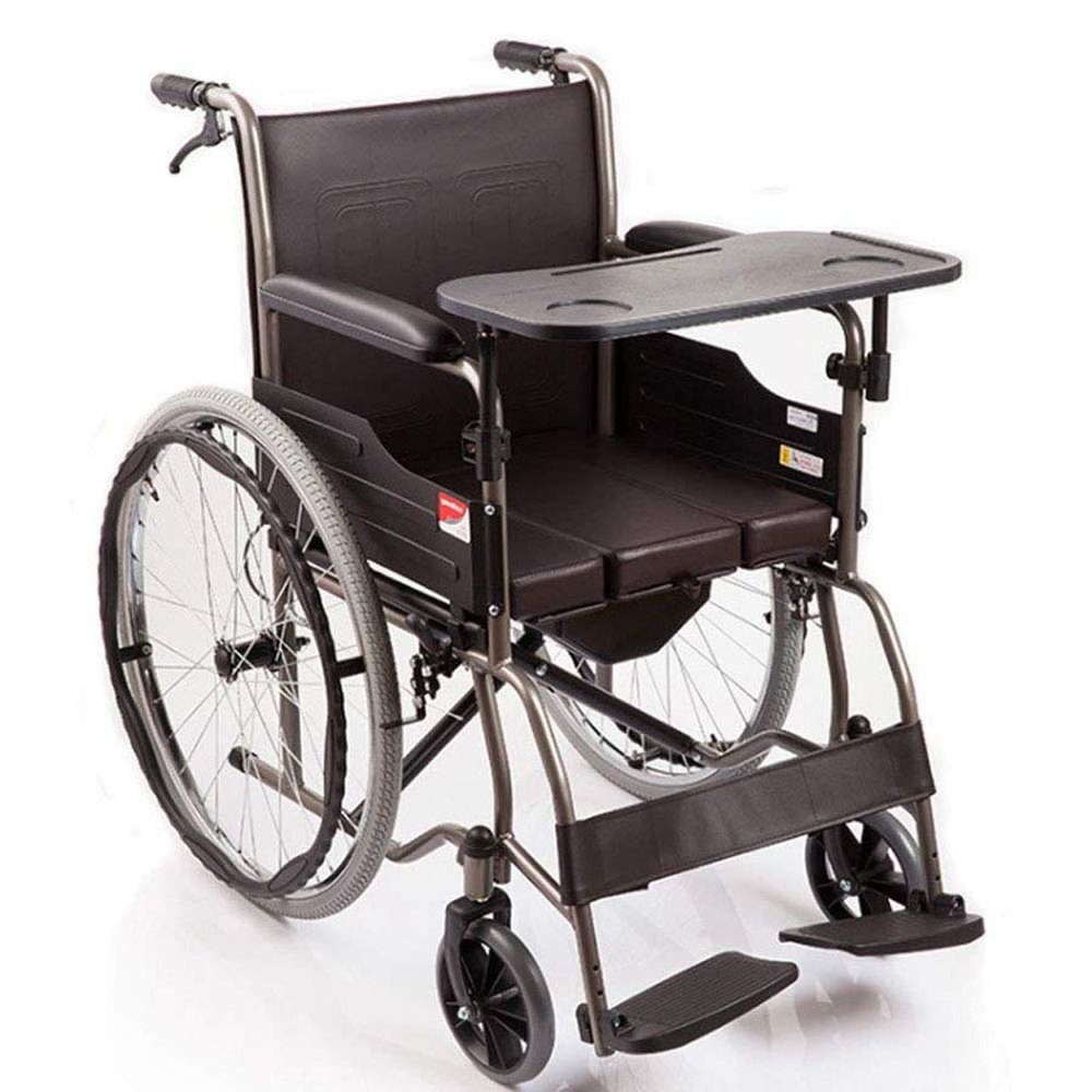 PNAJFUEL Simple Portable Folding Wheelchair with Toilet and Dining Table