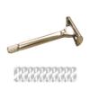 Reusable Double-Edge Butterfly Safety Razor with Long Handle, 10 Blades view 1