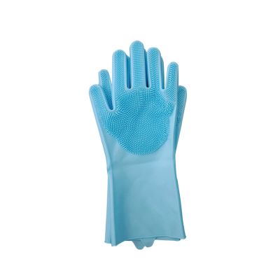 Magic Silicone Scrub Cleaning Gloves with Brush, 2 Pieces / 1 Pair (Sky Blue)