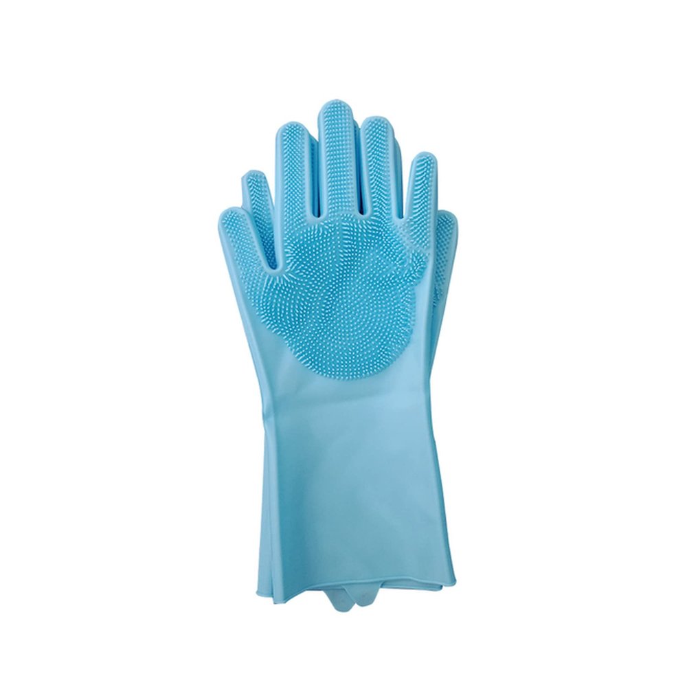 Magic Silicone Scrub Cleaning Gloves with Brush, 2 Pieces / 1 Pair (Sky Blue)