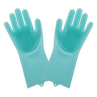 JYMALISA Cleaning Gloves, 1 Pair, Green, Silicone Dishwashing Gloves with Cleaning Brush
