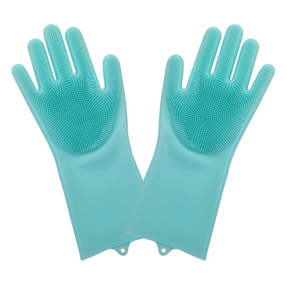 JYMALISA Cleaning Gloves, 1 Pair, Green, Silicone Dishwashing Gloves with Cleaning Brush
