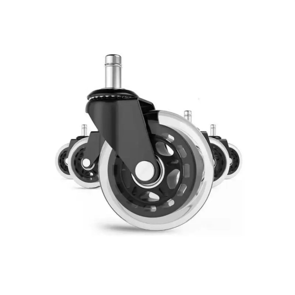 5-Pack 2.5/3-Inch M10/M11 PU Caster Wheels with Circlips, Black/Transparent, Silent Universal Casters (2.5-Inch, 11 mm)