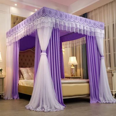 Princess Bed Canopy Net, Double-Layer Blackout Curtains, King Size, Freestanding Four-Post Bed Curtain with Frame