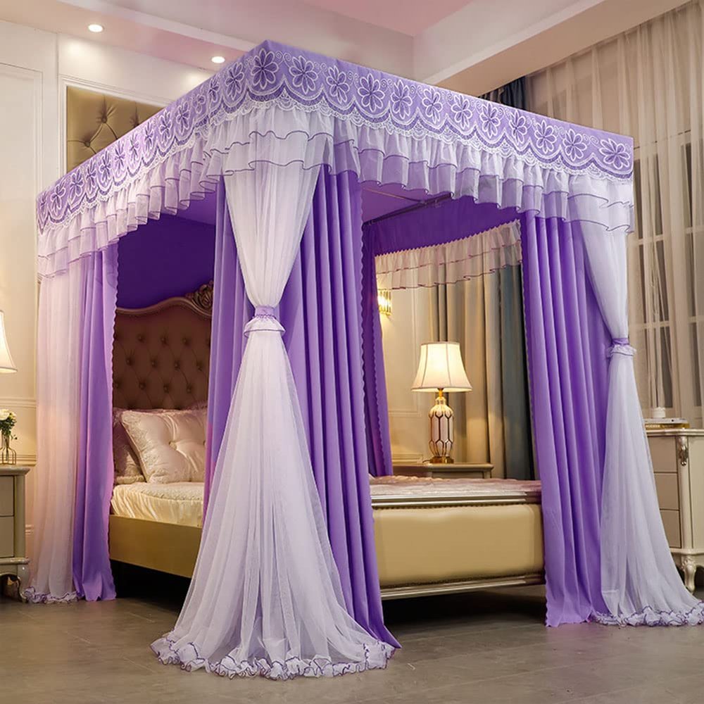 Princess Bed Canopy Net, Double-Layer Blackout Curtains, King Size, Freestanding Four-Post Bed Curtain with Frame