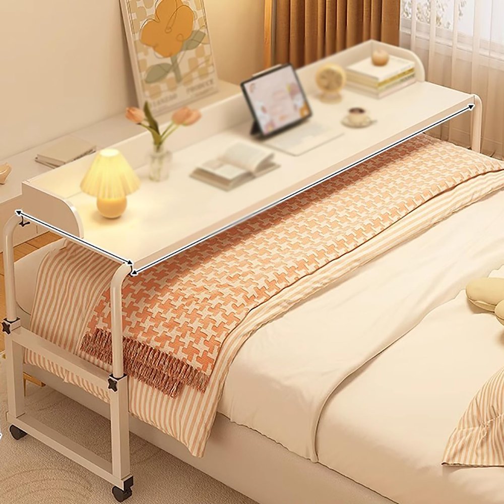 Adjustable Overbed Table with Casters for King-Size Beds