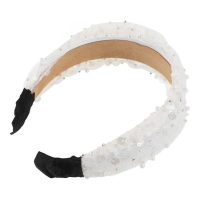 White Wide Fabric Headband with Mesh for Women
