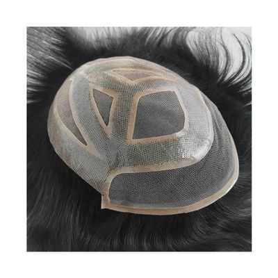 Men's French Lace-Front Toupee, Indian Remy Human Hair, #1B Off Black