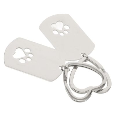 Memorial Keychains with Dog Paw Motif, 2-Piece Stainless Steel Set