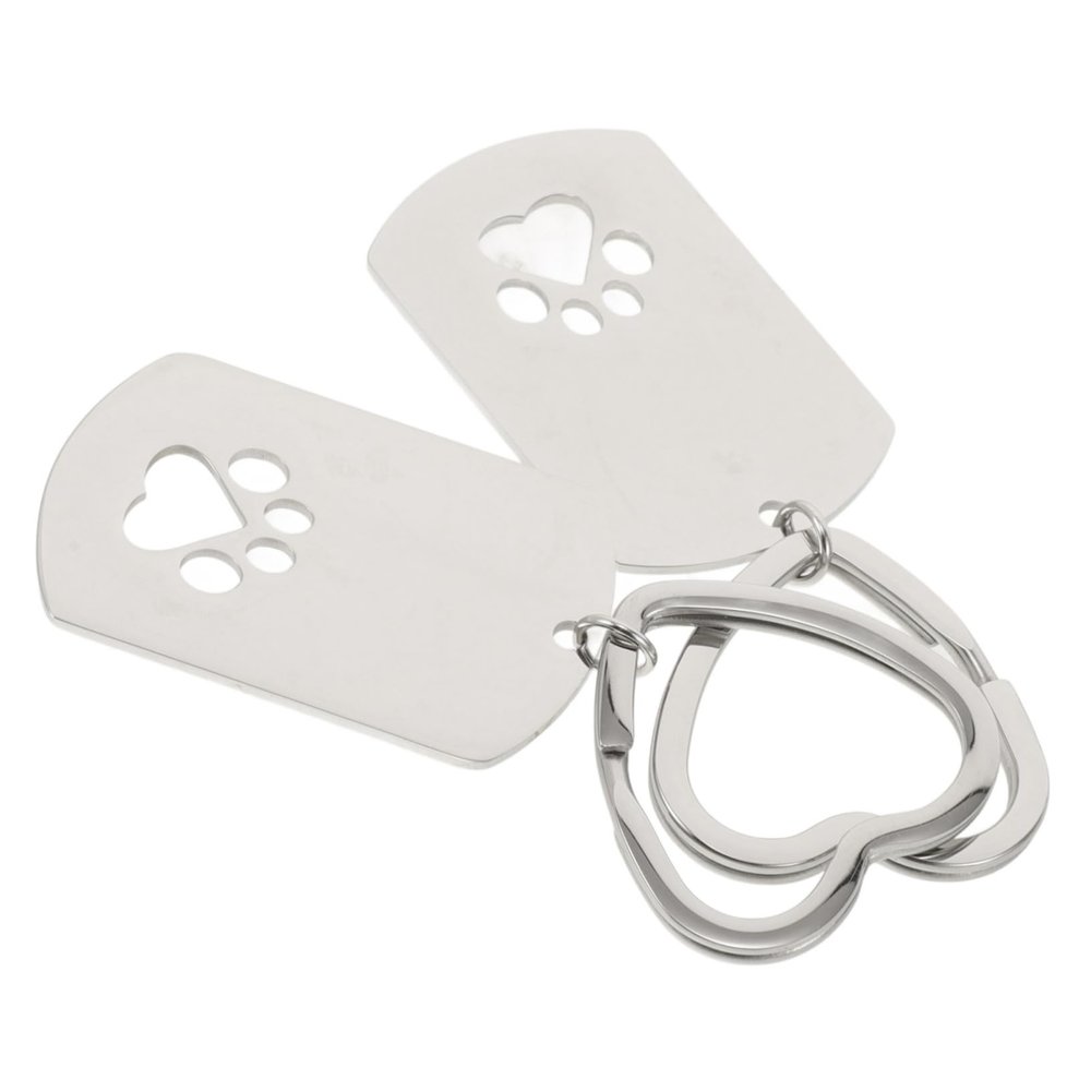 Memorial Keychains with Dog Paw Motif, 2-Piece Stainless Steel Set