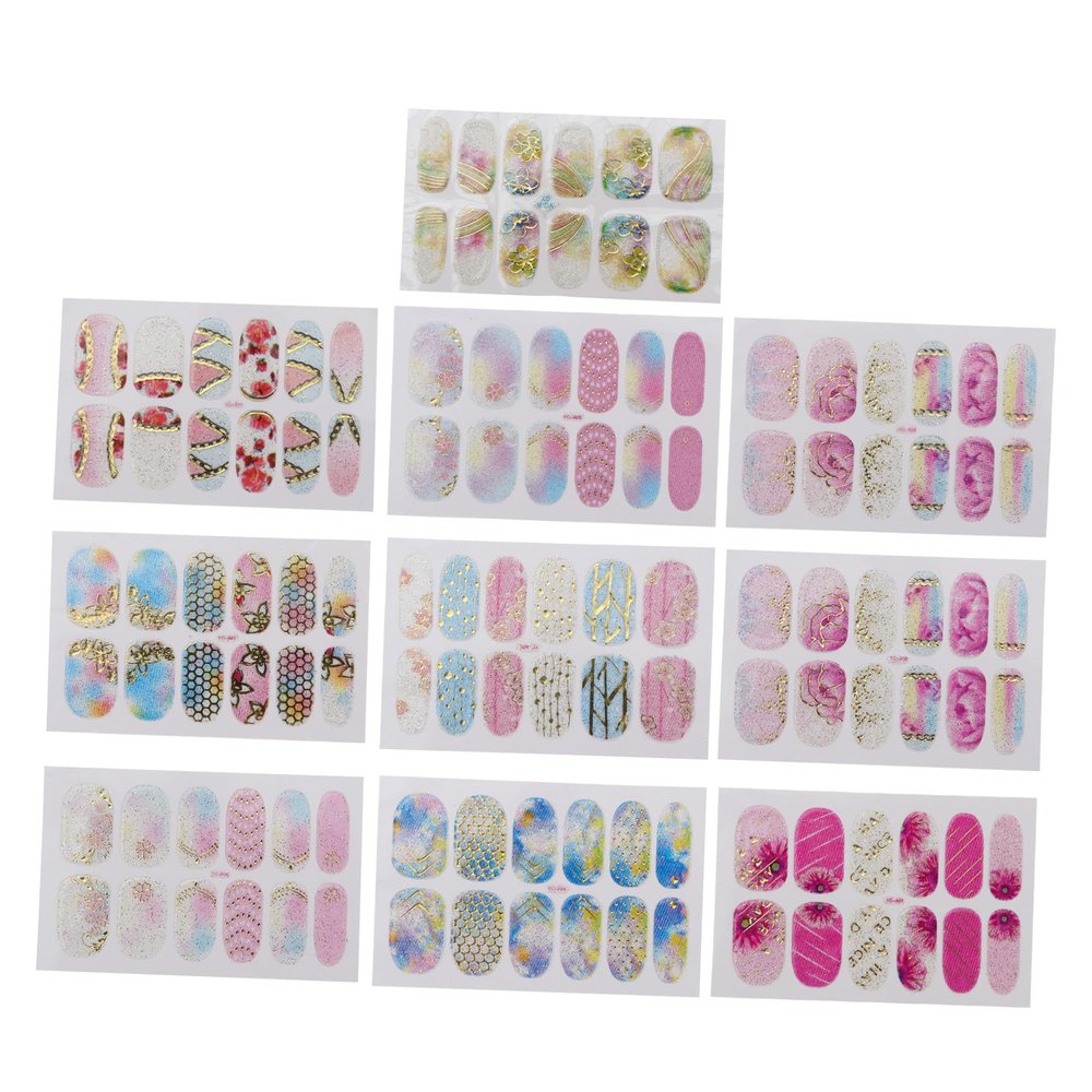 Self-Adhesive Nail Art Stickers, 10 Sheets for Manicure Decoration