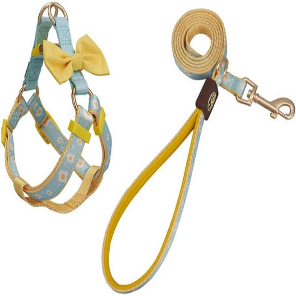 JKDSAO Chihuahua Leash and Collar Set with Bow Tie, Yellow, XS