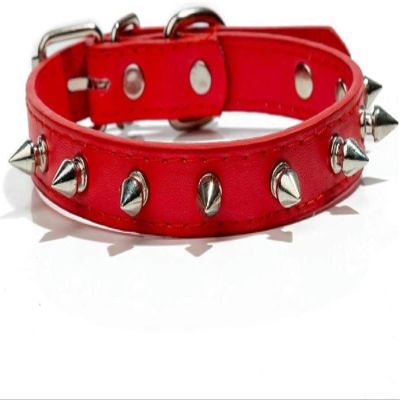 JKDSAO PU Leather Dog Collar with Studs, Red, XL