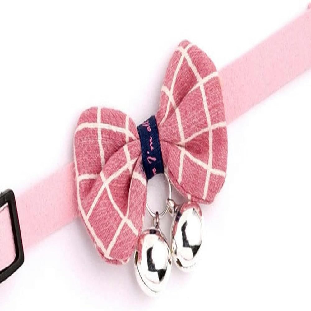 Cat Collar with Bow and Bell, Black, M