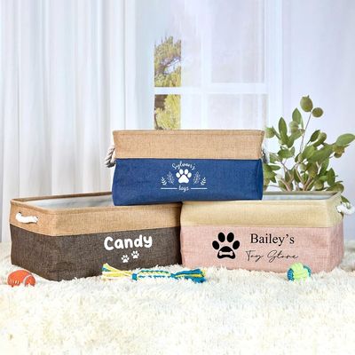 Keruidian Personalized Dog Toy Storage Basket with Name, 41 x 32 x 21 cm