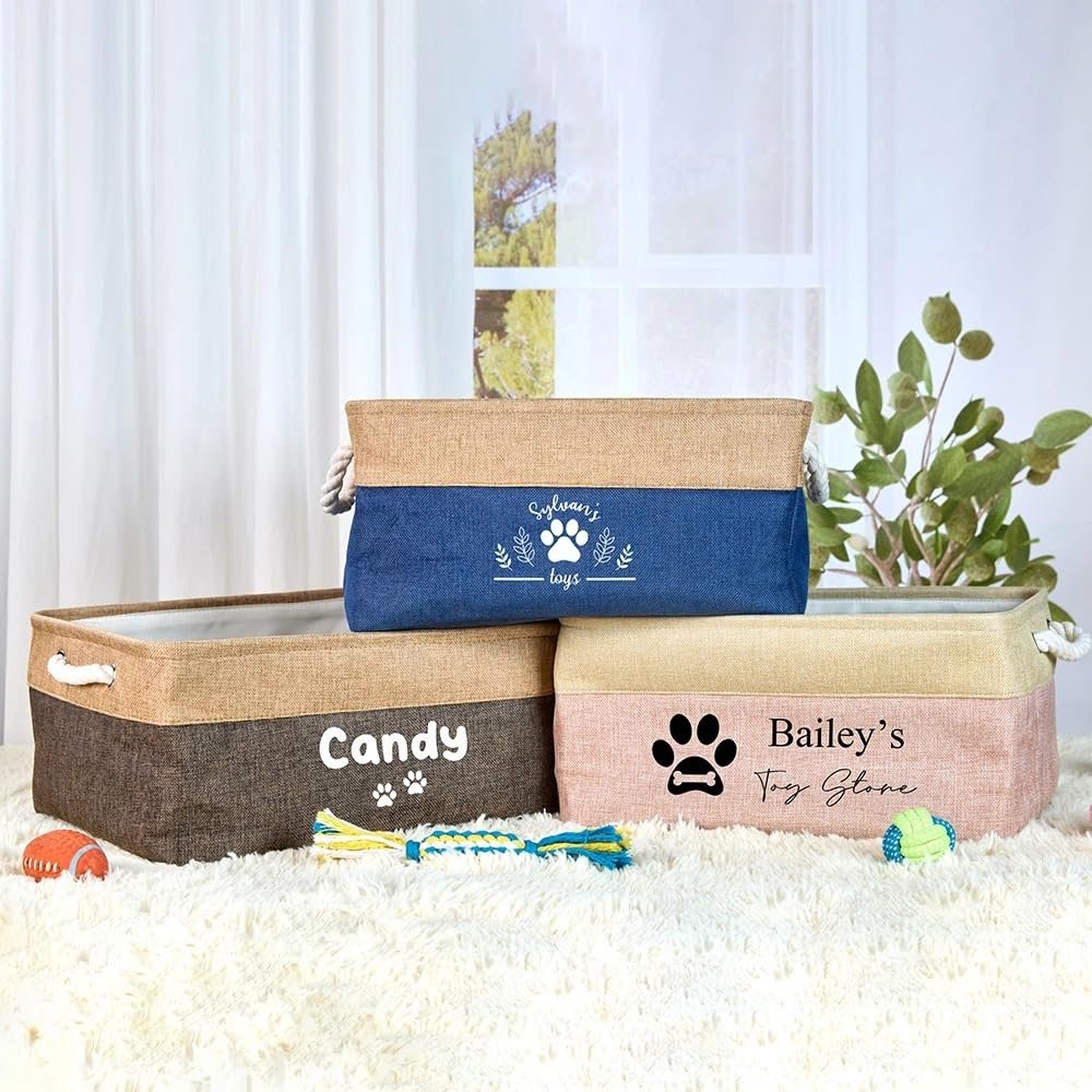 Keruidian Personalized Dog Toy Storage Basket with Name, 41 x 32 x 21 cm