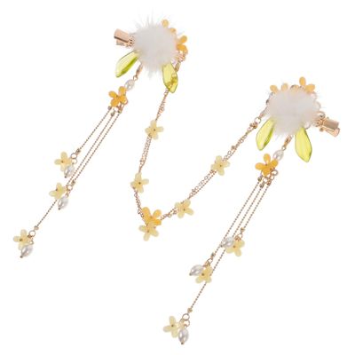 Healvian Chinese Hanfu Hair Accessory with Floral Alloy and Fluffy Balls, Lightweight Hair Clip for Girls
