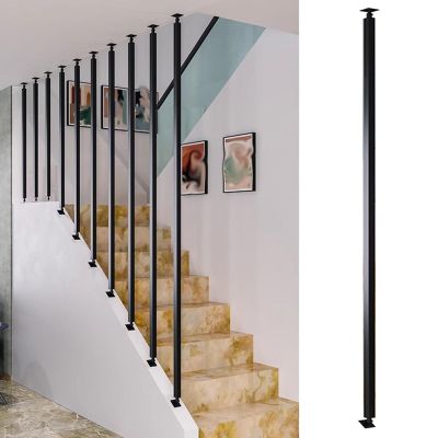 Metal Stair Railing for Sloped Stairs, Adjustable-Angle Balusters, Black, Style A, 18 in/46 cm