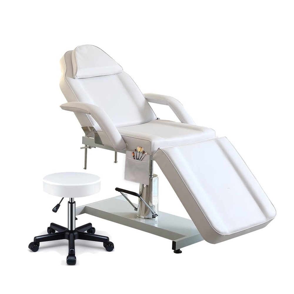 Hydraulic Swivel Beauty Massage Bed with Stool, 3-Section Adjustable