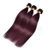 Larafona Human Hair Weft Extensions with Lace Closure, Burgundy 99J, 3-Piece Set (18", 20", 22") + 14" Closure view 2