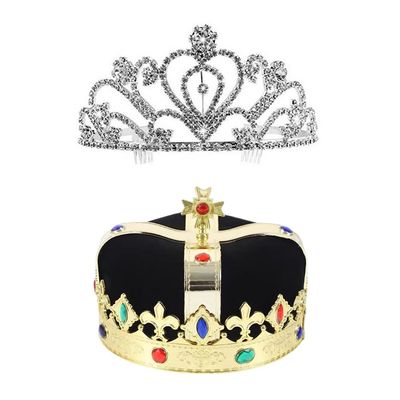 LEEMASING King Crown and Jeweled Queen Crown, for Birthday, Halloween, Cosplay, Party, Wedding, Prom, Quinceañera Pageant, 2 Pieces (Black)