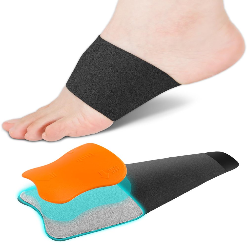 YouthBelief Plantar Fasciitis Arch Support Brace with Adjustable Compression Inserts, Black, EU 35–41 (23–26 cm)