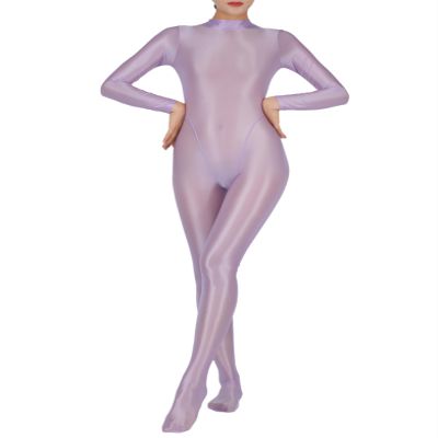 RUNQHUI Women's Shiny Full-Body Stretch Bodystocking, Purple, 3XL