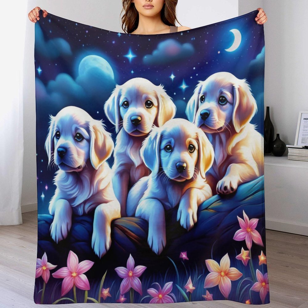 AAPZY Premium Cute Dog Flannel Blanket, Extra-Soft All-Season Throw