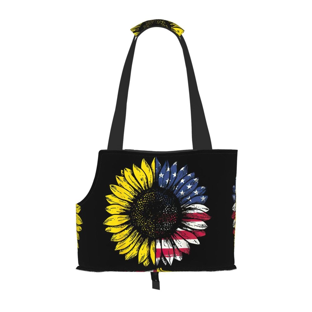 Pet Carrier Bag with Sunflower and American Flag Design for Small Dogs, Cats & Rabbits