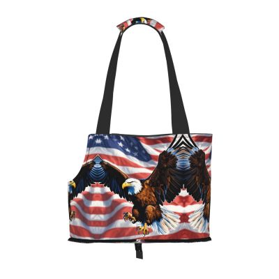 Pet Carrier Bag with Eagle and USA Flag Design for Small Dogs, Cats and Rabbits