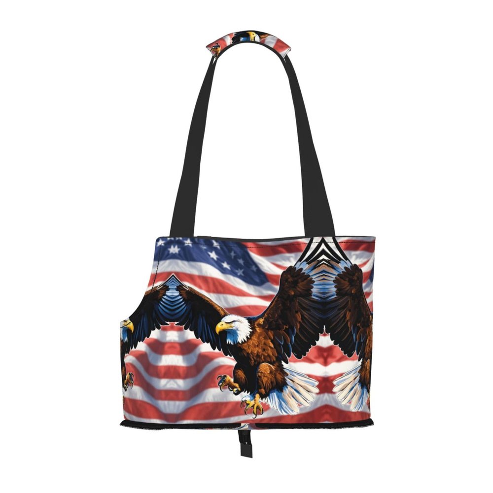 Pet Carrier Bag with Eagle and USA Flag Design for Small Dogs, Cats and Rabbits