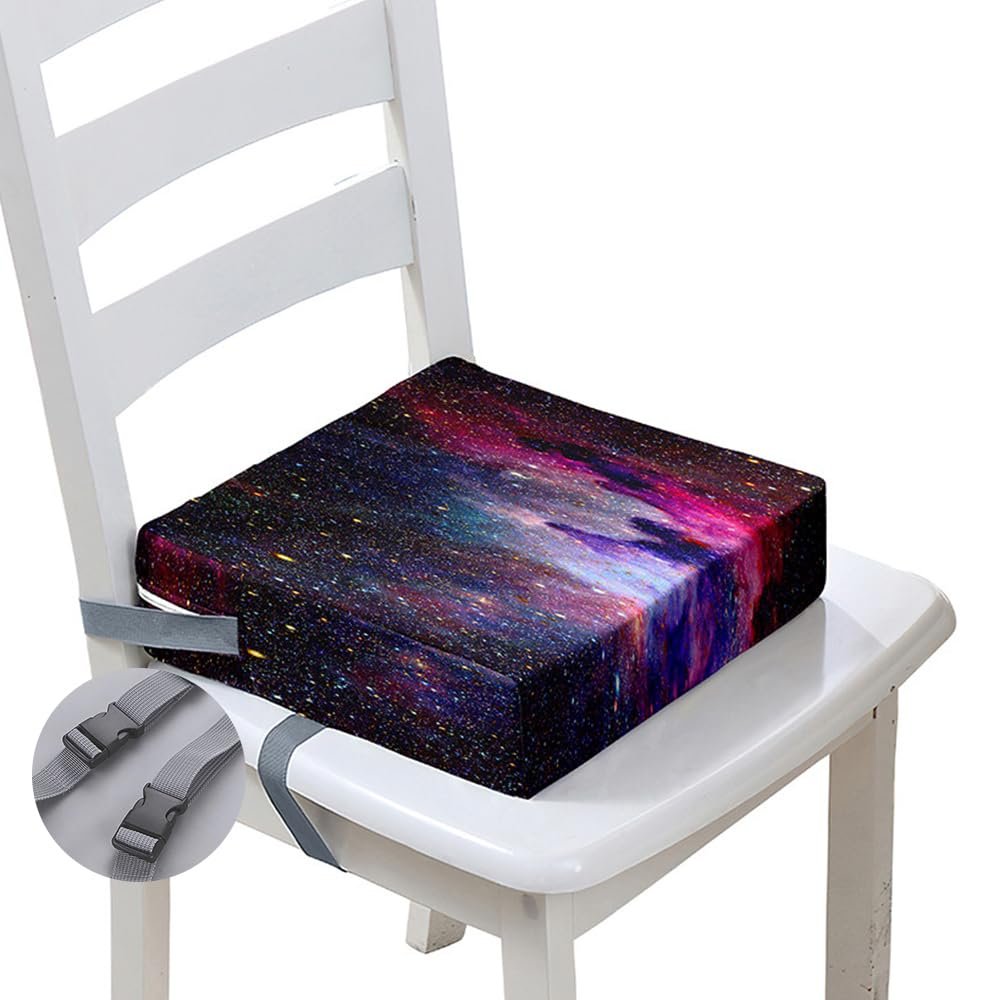 Hiseng Kids Booster Seat Cushion, Space Planets Pattern, Purple Universe, 12.6 x 12.6 x 3.1 in