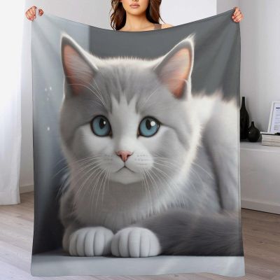 Cute Cat Fleece Blanket, Thick, Warm and Soft, 3D Pattern, 130 × 180 cm