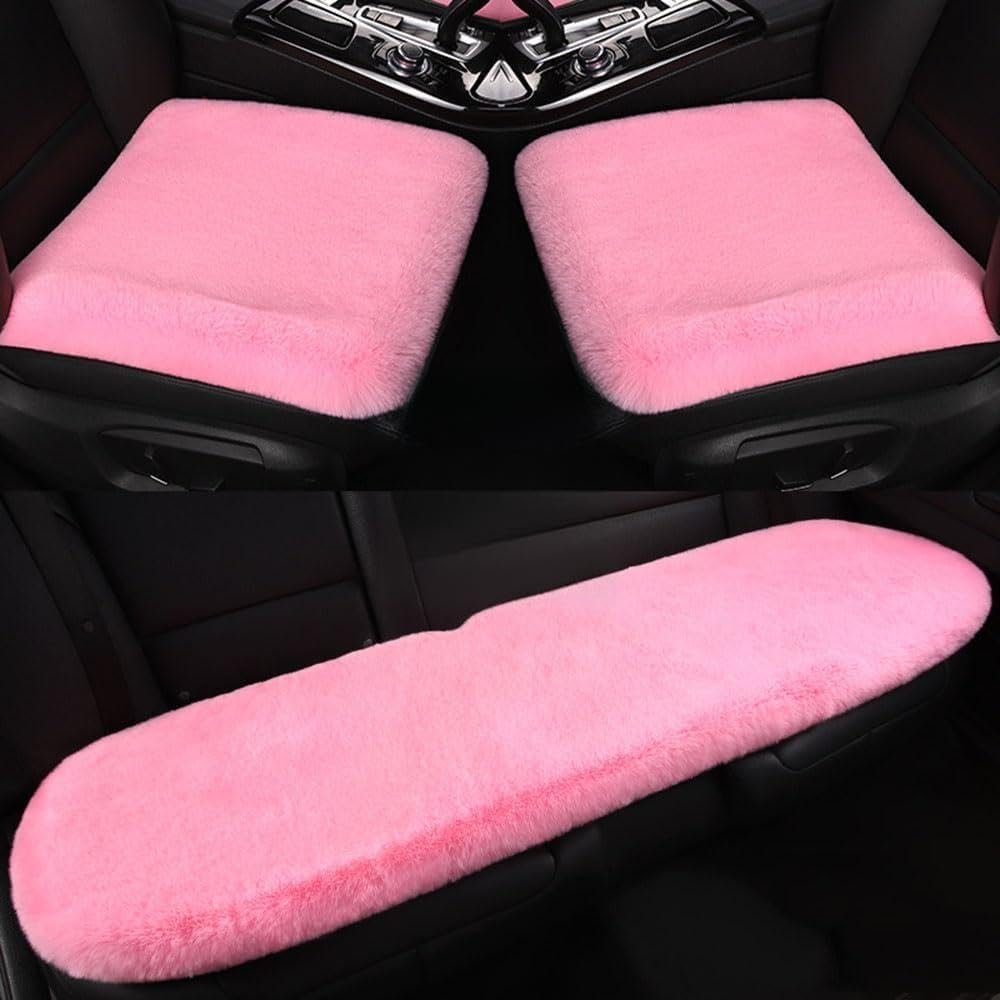 ZDHXZYQ Car Seat Cushion for Skoda Superb II (Type 3T), Thick Plush, Non-Slip, F-Girly Pink, 3-Piece Set
