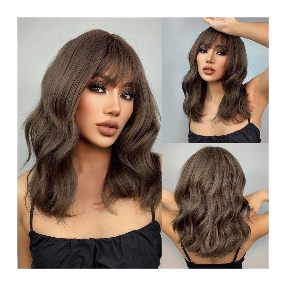 Dh2yjnbf3 Dark Brown Short Wavy Bob Wig for Women
