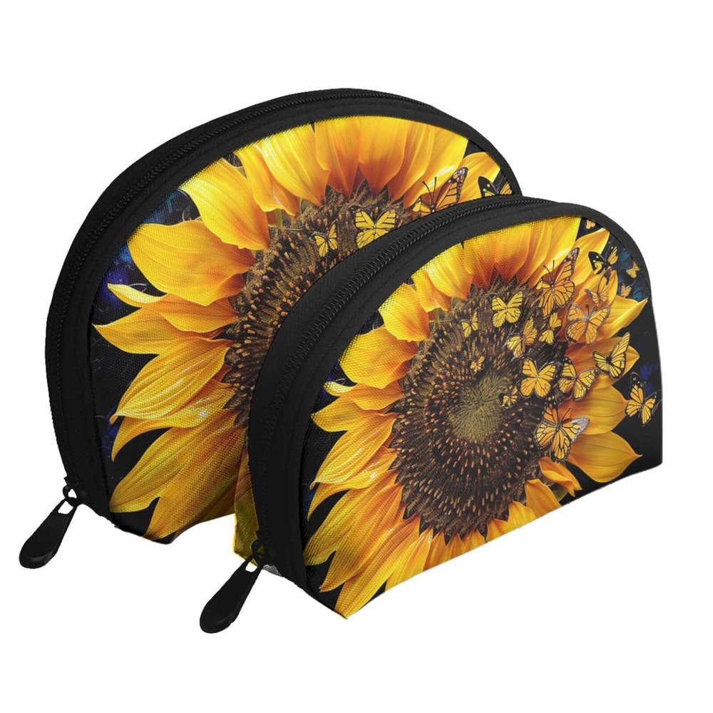 2-Piece Sunflower and Butterfly Print Cosmetic Bag Set