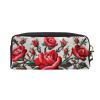 Ukrainian PU Leather Makeup Bag with Rose Print, Wrist Strap, Black, One Size view 2