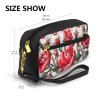 Ukrainian PU Leather Makeup Bag with Rose Print, Wrist Strap, Black, One Size view 3