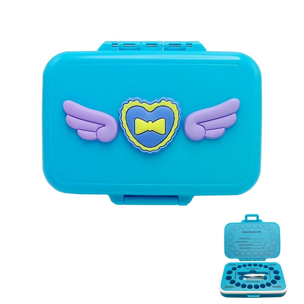 Frohstadt Milk Tooth Box, Waterproof Plastic - Blue Heart