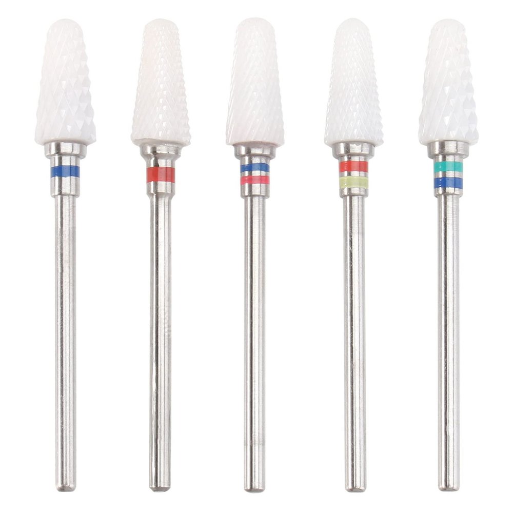 5-Piece Ceramic Nail Drill Bits, Silver, for Pedicure and Manicure