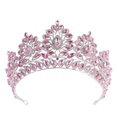 Nvzi Bridal Wedding Tiara Crystal Rhinestone Headband for the Bride (Dark Pink) D03