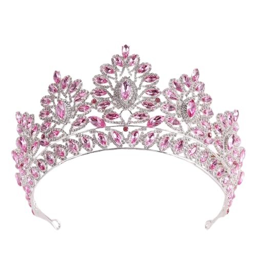 Nvzi Bridal Wedding Tiara Crystal Rhinestone Headband for the Bride (Dark Pink) D03