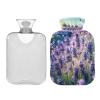 Hot Water Bottle with Lavender Field and Butterfly Design, Hot or Cold Water Bottle with Soft Cover, for Menstrual Cramps and Pain Relief, 1 L view 2