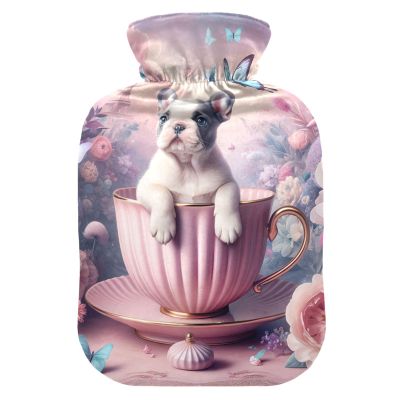 Floral Hot Water Bottle with Soft Cover, for Hot and Cold Compresses, 2 L, Pink