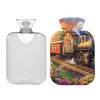 Mountain Train Adventure Green Hot Water Bottle with Soft Cover, 1 Liter view 2