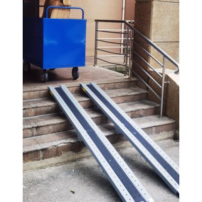 Wheelchair and Threshold Ramp, Portable Folding, 2.0/2.4/2.7 m, 25.4 cm Wide, 2-Pack