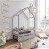 TIMBEE HUFIE Wooden Toddler Bed - House-Shaped with Rails - Scandinavian Style - Solid Natural Wood - with Drawer - Gray - 70 x 140 cm view 1