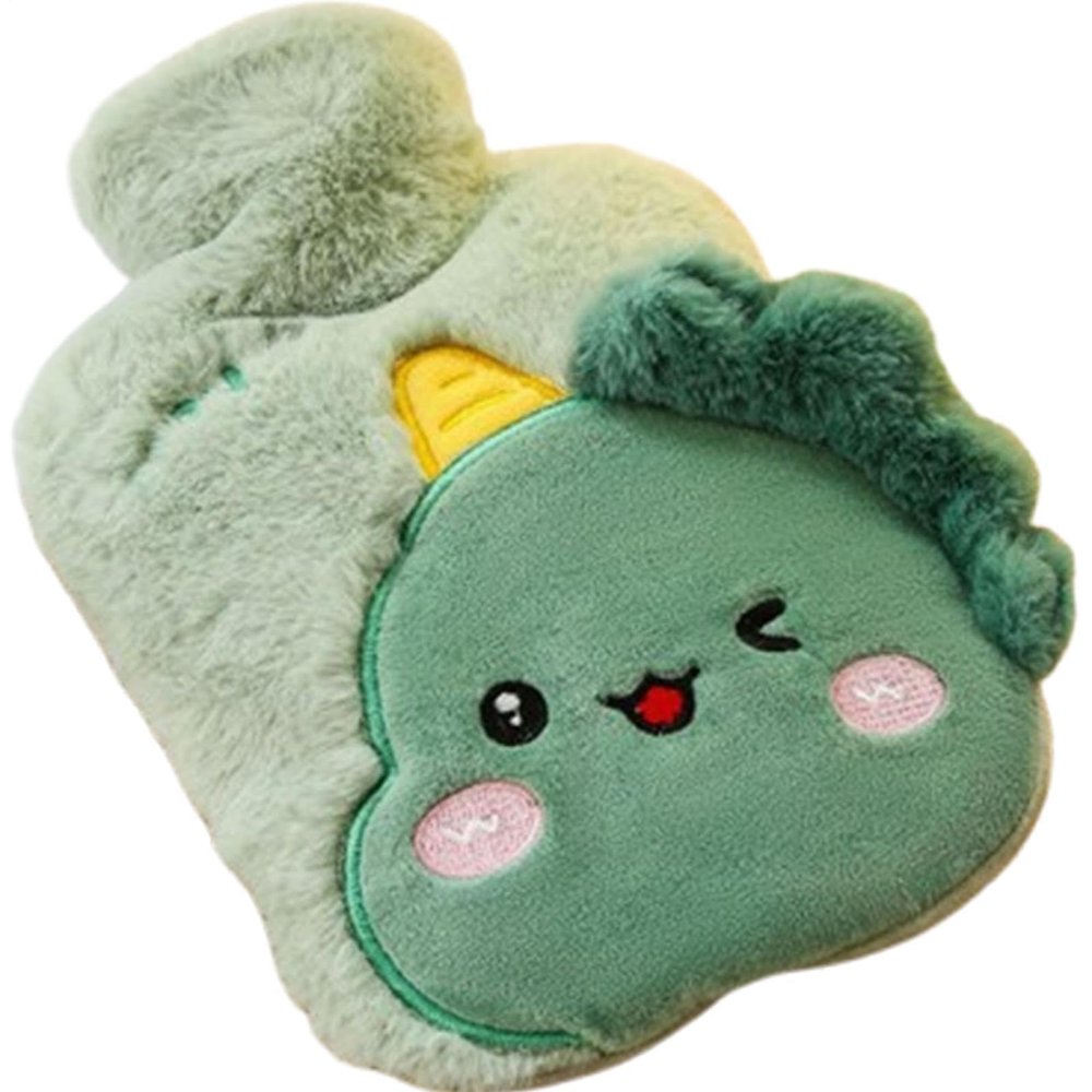 Plush-Covered Hot Water Bottle with Cartoon Animal Design