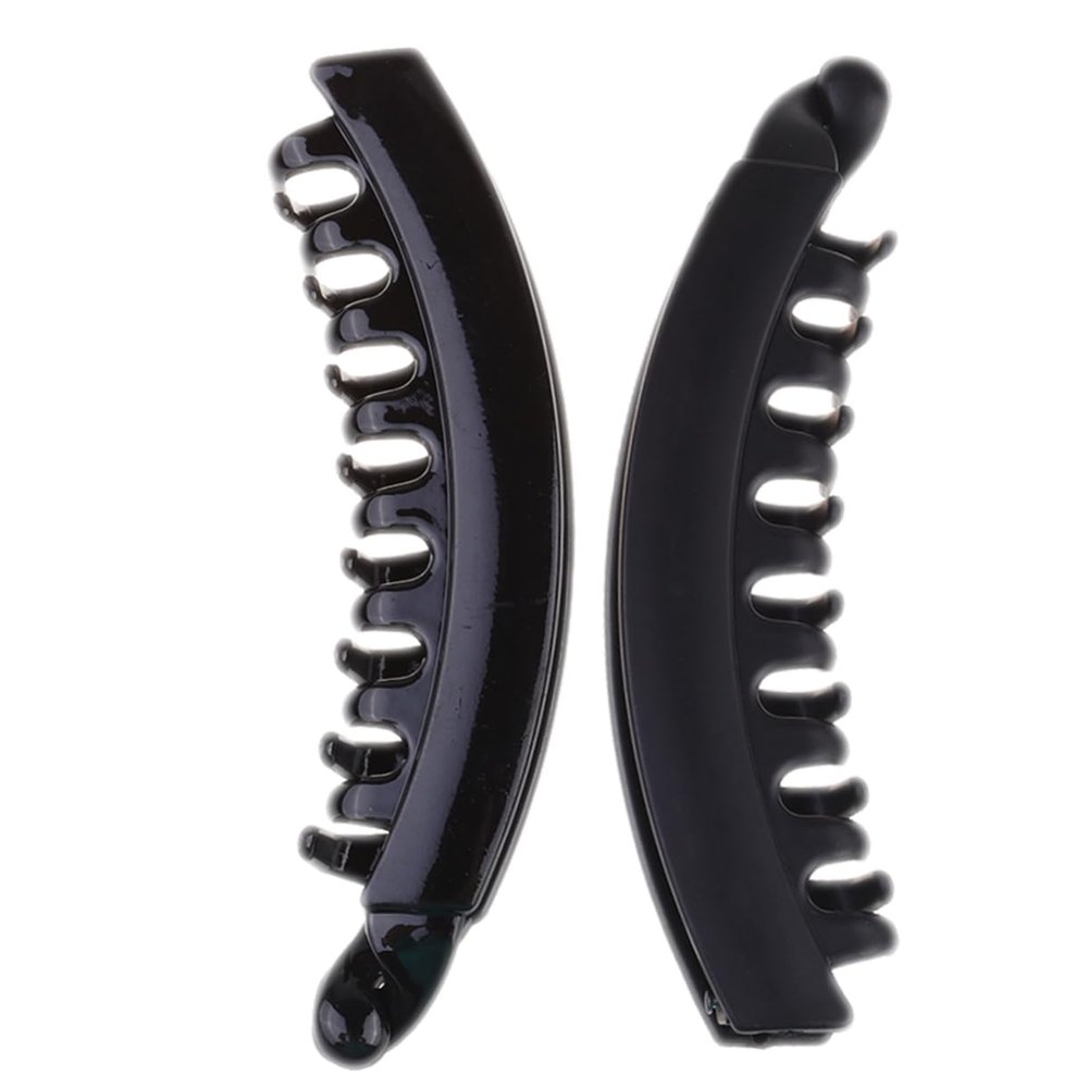 Large Banana Hair Clips with Teeth, 10-Piece, Plastic, Black